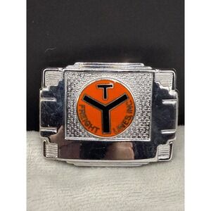Vintage TY Freight Lines Belt Buckle Silver Tone Orange Enamel‎